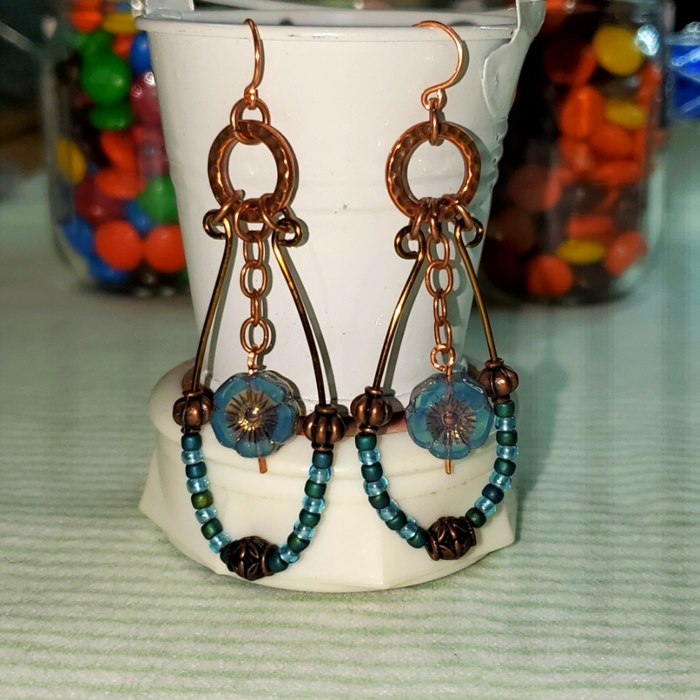 Copper Flower Dangle Earrings!